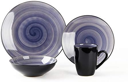 HomeVss, 16-Piece Dinnerware Set - Serves 4, Black and Speckled Purple Plates & Bowls Set | Microwave & Dishwasher Safe Mix Cobalt, Mocha, Rose, Spice - Image 3
