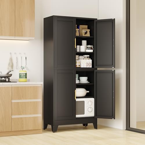 75" Tall Kitchen Pantry Cabinet, Black Metal Pantry Storage by RISTERN