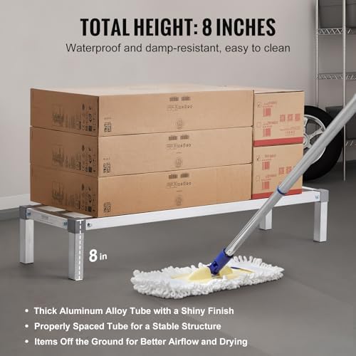 VEVOR Aluminum Dunnage Rack, 48” x 14” Commercial Food Floor Rack, 8” Off the Floor, 1000 lbs Capacity All-Welded Aluminum Storage, for Storage in Restaurants, Kitchens, Garages and Vehicles - Image 3