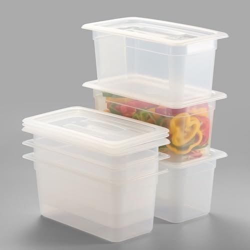 CURTA 6-Pack 1/3 Size 6" Deep Food Pan with Handled Lid – NSF Listed Commercial-Grade Translucent Polypropylene, Stackable Freezer-Safe Storage for Restaurants, Catering & Buffets by CURTA
