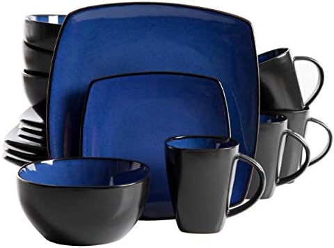 Gibson Elite Soho Lounge Square Reactive Glaze Stoneware Dinnerware Set, Service for 4 (16pc), Sapphire by GibsonHomewares