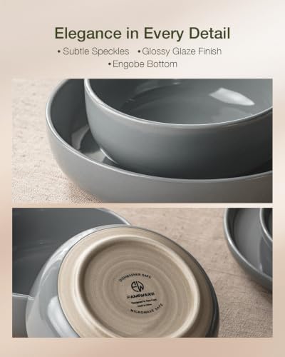 Famiware Milkyway 16-Piece Dinnerware Set with Pasta Bowls, Dark Gray - Image 5