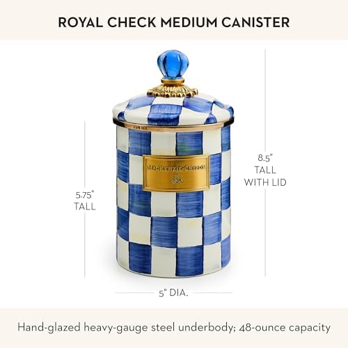 MACKENZIE-CHILDS Enamel Canister, Medium, Blue-and-White Royal Check - Image 4