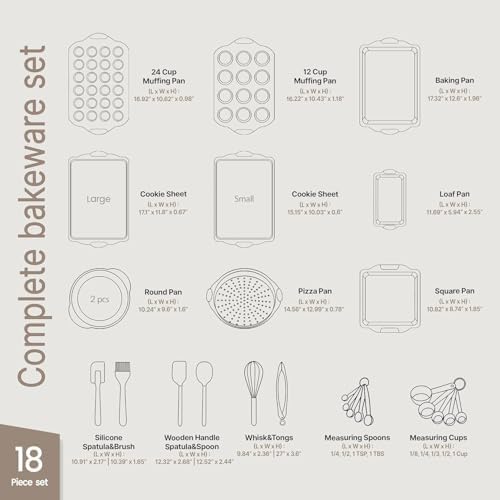 BAKKEN Kitchen Baking Pan Set - Nonstick Coating, Carbon Steel Bakeware Sets with Blue Silicone Handles, Baking Kitchen Essentials, PFOA, PFOS, PTFE Free, Oven Safe Tray (Up To 450° F), Set of 18 - Image 2