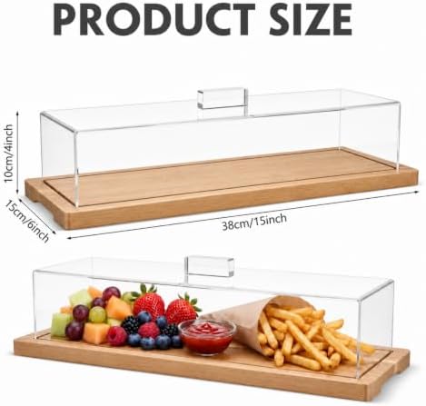 Mifoci 3 Pack Natural Wood Color Cake Stand Serving Tray with Acrylic Lid, 15 x 6 x 4 Inches Charcuterie Table Display Set, Dessert Serving Tray Set for Bakery, Buffet, Home Party & Restaurant - Image 2