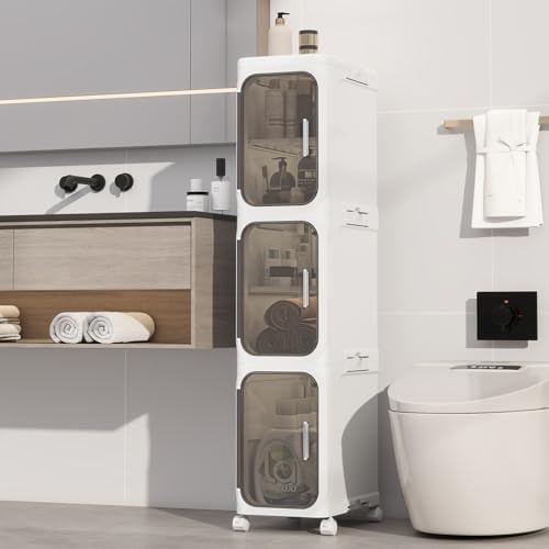 3 Tier Slim Bathroom Storage Cabinet, Foldable and Movable, White by Neathub