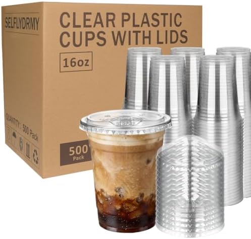 500 Clear Plastic Cups 16 oz Sip Lids - BPA Free by Unknown