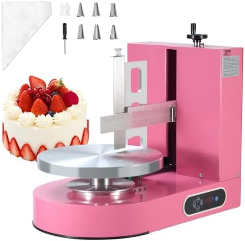 VEVOR Cake Decorating Machine, Cake Cream Spreading Coating Smearing Machine, Low Noise Cake Frosting Machine, Turntable with Adjustable Scraper, for 6" to 14" Cake, 25-320RPM Rotating Speed, Pink by VEVOR