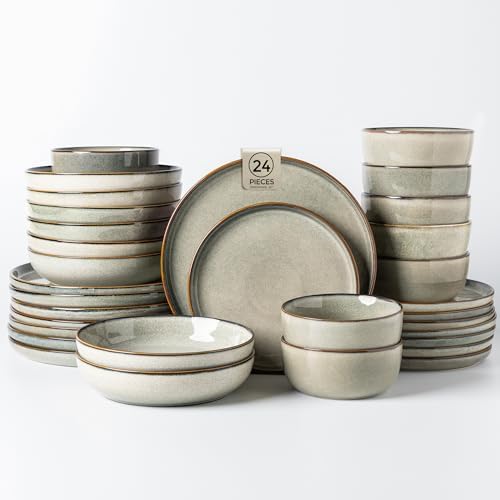 GBHOME Dinnerware Sets for 6, 24 Pieces Ceramic Plates and Bowls Set by GBhome
