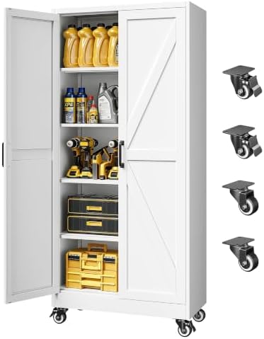 75"Metal Garage Storage Cabinets with Wheels & Adjustable 4 Shelves by LISSIMO
