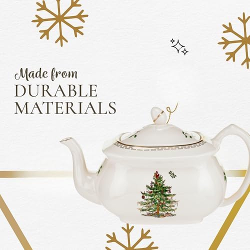 Spode Christmas Tree Gold Teapot - Elegant 36 Oz Porcelain Tea Pot with Infuser, Festive 22K Gold Accents, Christmas Tree Design - Dishwasher Safe Teapot for Holiday Tea Parties and Gifts - Image 3