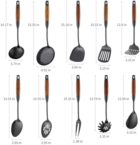 Izurok18/10 Stainless Steel Kitchen Utensils Set,10 Piece Cooking Utensils With Wood Handle,Heat Resistant Kitchen Tool Set With Spatula,Spoon,Ladle,Skimmer,Slotted Turners,Pasta,Turner,Ladl,Fork - Image 2