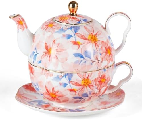 KAMMAK Tea for One Set, Ceramic Teapot, Bone China Tea Set, Cup and Saucer by KAMMAK