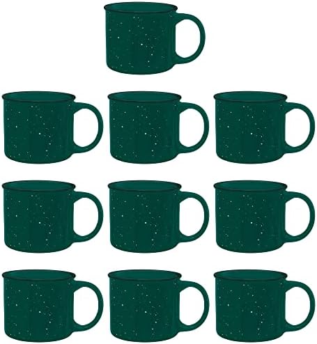 DISCOUNT PROMOS Ceramic Campfire Coffee Mugs 13 oz. Set of 10, Bulk Pack - Perfect for Tea, Espresso, Cappuccino, Hot Cocoa - Green by DISCOUNTPROMOS
