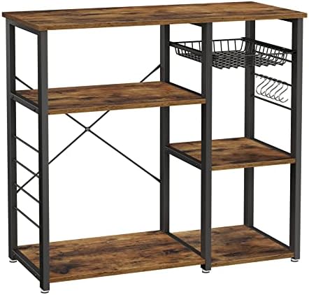 VASAGLE Kitchen Baker’s Rack, Steel Frame, Wire Basket, 6 Hooks by VASAGLEbySONGMICSHOME
