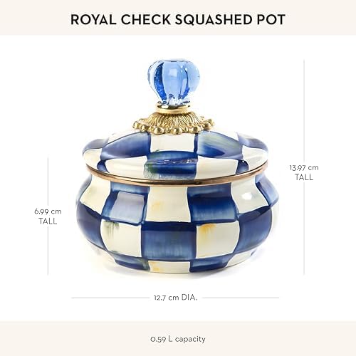 MACKENZIE-CHILDS Enamel Squashed Pot, Blue-and-White Royal Check - Image 4