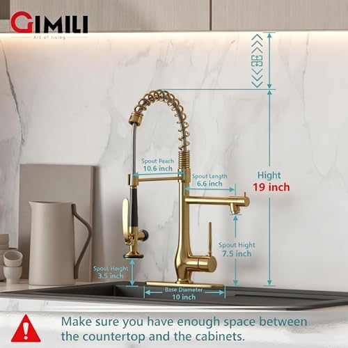 GIMILI Brushed Gold Commercial Kitchen Sink Faucet with Soap Dispenser - Image 2
