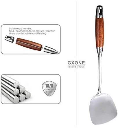 Chinese Wok Spatula, 304 Stainless Steel,with Wooden Handle, 15.7 Inch - Image 3