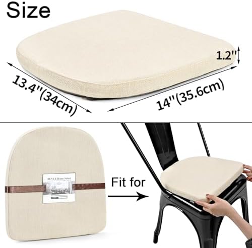 BUYUE Friendly Woven Fabric 14x14 Magnetic Cushions for Metal Chair Set of 4, Enhanced Anti-Slip Seat Pads for Dining Kitchen Café Stackable Chairs (U-Shape, Beige, 4 Counts) - Image 4