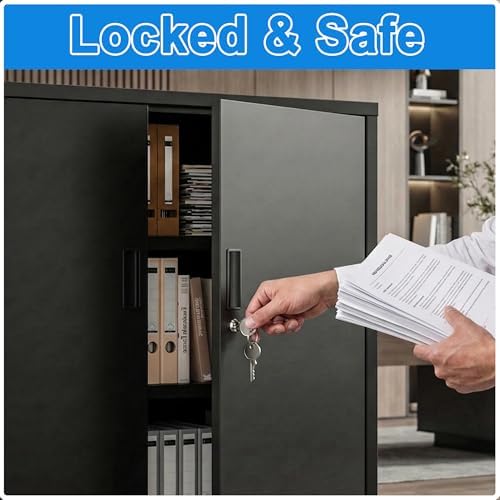 BESFUR Metal Storage Cabinet with Lock and 2 Adjustable Shelves, 36" H Locking Storage Cabinet for Home, Office, Garage, Utility Room and Basement(Black) - Image 5