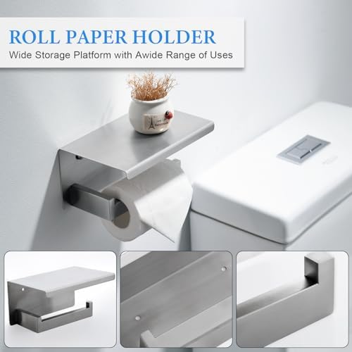 Brushed Nickel Bathroom Towel Bar Set Bathroom Accessories Hardware Set Including Double Towel Bar Towel Ring Coat Hook and Toilet Paper Holder with Shelf. Wall Mounted Stainless Steel - Image 3