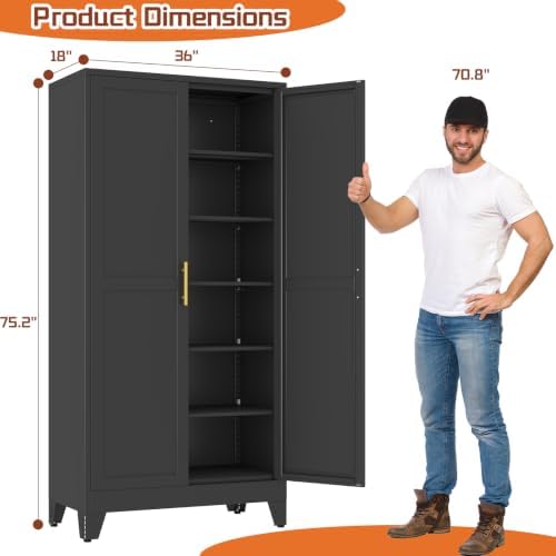 Black Metal Storage Cabinet,75" Steel Cabinets for Home Office - Image 2