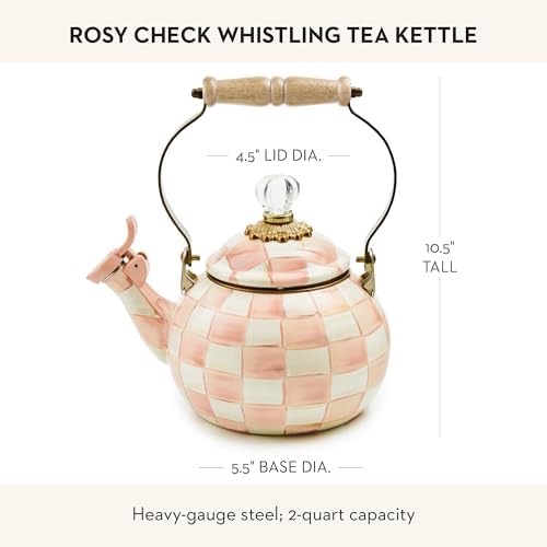 MACKENZIE-CHILDS Whistling Tea Kettle, Pink-and-White Rosy Check - Image 4