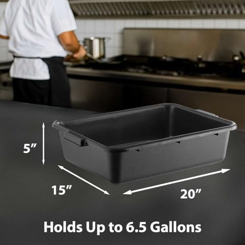 3-Pack 20" x 15" x 5" Commercial Bus Tub/Bus Box - 6.5 Gallons without Lid - Stackable Dish Storage Boxes for Home Kitchen, Pantry, or Garage Organization – Heavy-Duty and Freezer-Safe - Black - Image 2