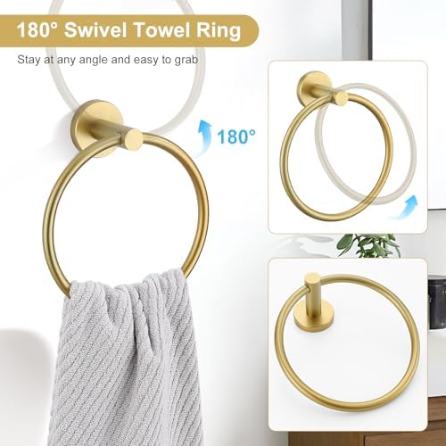 TQKAG 5 Piece Bathroom Accessories Set Brushed Gold Bathroom Hardware Set 23.6 Inch Bath Towel Bar Set SUS304 Stainless Steel Towel Rack Set - Image 5