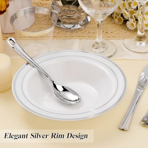 BESTSTAR 100 Pack Disposable Soup Bowls with Silver Rim - Image 5