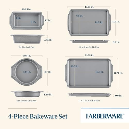Farberware Steel Nonstick Baking, Includes Cookie, Loaf/Meatloaf, Cake Pan, 4 Piece Non Stick Bakeware Set, Gray - Image 2