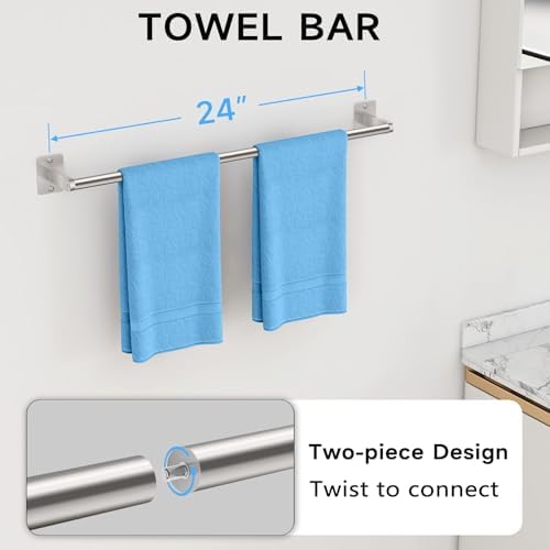 KLJKPA 20-Piece Brushed Nickel Bathroom Hardware Set, 24 inch Towel Bar - Image 3