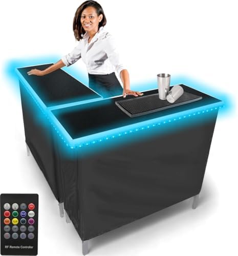 PARTYPONG Folding Portable Double Bar w/LED Lights, Wireless Remote, 2 Bar Skirts, Storage Shelf, & Carrying Case - Black by PartyPong
