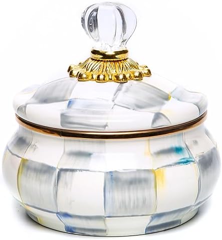 MACKENZIE-CHILDS Enamel Squashed Pot, Gray-and-White Sterling Check by Unknown