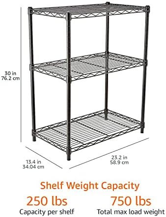 Amazon Basics 3-Shelf Adjustable Heavy Duty Steel Wire Rack Storage Shelving Organizer with Storage Space, Versatility and Ease of Use for Kitchen, Garage, 23.2" L x 13.4" W x 30" H, Black - Image 5