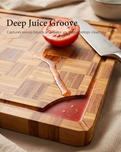 Checkered Cutting Board,18" x 12" X-Large Bamboo Cutting Board for Kitchen - Image 4