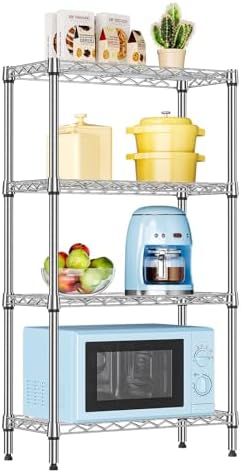 IZEUK 4 Tier Steel Storage Shelves, Heavy Duty Metal Shelf Wire Shelving Rack for Pantry, Kitchen, Living Room, or Office Organization (11.8" D x 25.6" W x 45.5" H, 1000LBS, Chrome) by IZEUK