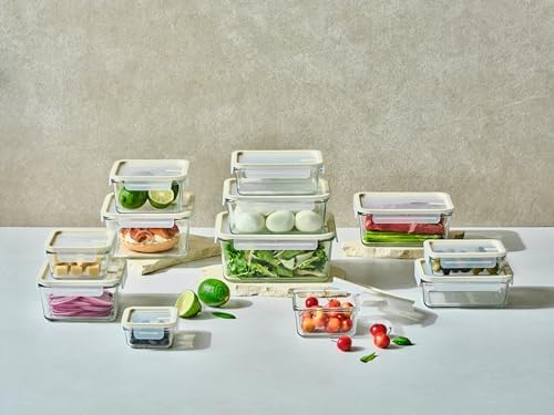 Glasslock Sens 24Pcs Glass Food Storage Set – Airtight & Leakproof, 8 Different Sizes, Anti Slip Lid, Microwave & Oven Safe, Meal prep, Lunch Box, Nestable & Stackable, Pantry Storage - Image 2