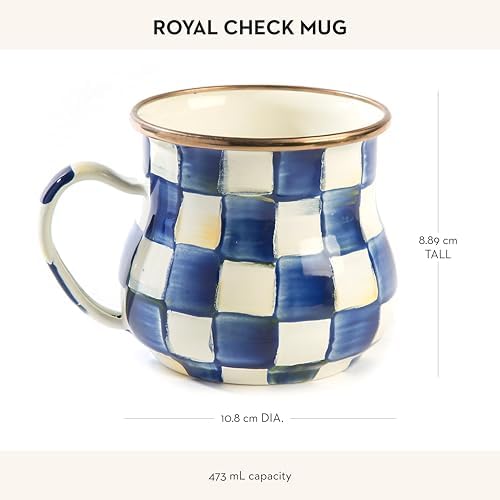 MACKENZIE-CHILDS Enamel Mug, 16 Ounces, Blue-and-White Royal Check - Image 4
