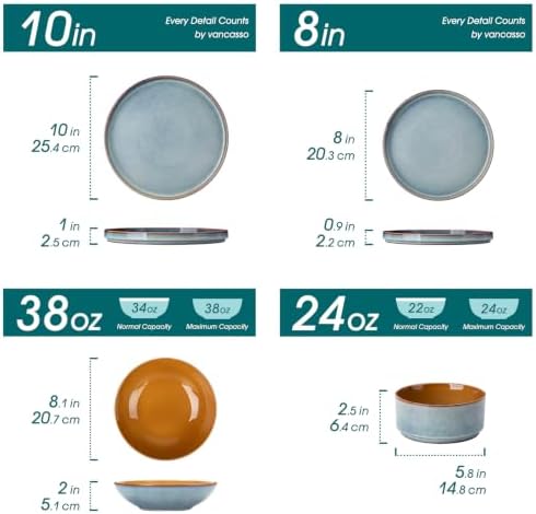 ONION Ceramic Plates and Bowls Sets for 6, 24 Pieces Stoneware Dinnerware Sets for Kitchen, Reactive Glaze Dish Set, Dishwasher and Microwave Safe, Light Blue - Image 3