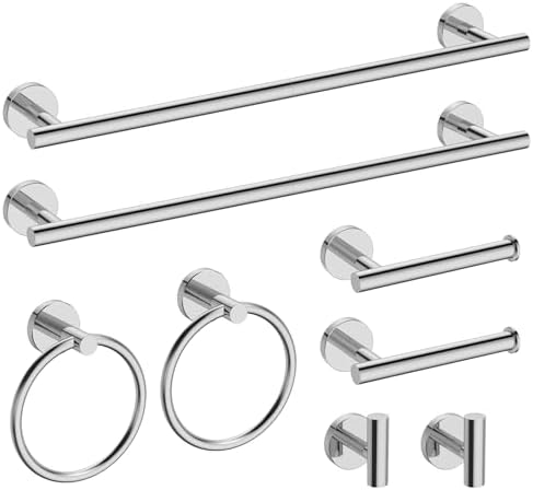 USHOWER 8PCS Polished Chrome Bathroom Hardware Set, 24-Inch Towel Bar Set by USHOWER