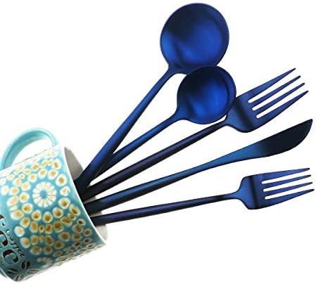 20-Piece 18/10 Stainless Steel Flatware Silverware, Luxury Dinnerware Set Travel Cutlery Tableware Include Knife Fork Spoon Service for 4,Healthy & Eco-Friendly Dishwasher Safe (Blue Matte) - Image 2