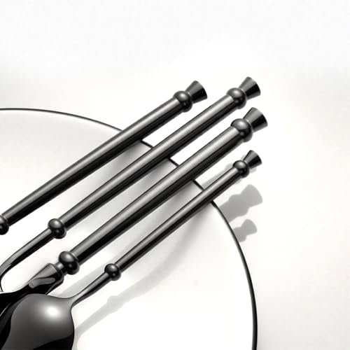 Black Silverware Set for 4 Unique 18/10 Stainless Steel 16 Piece Flatware Sets Mirror Polished Elegant Cutlery Utensils Set for Home Kitchen Dishwasher Safe Nice Weight - Image 5