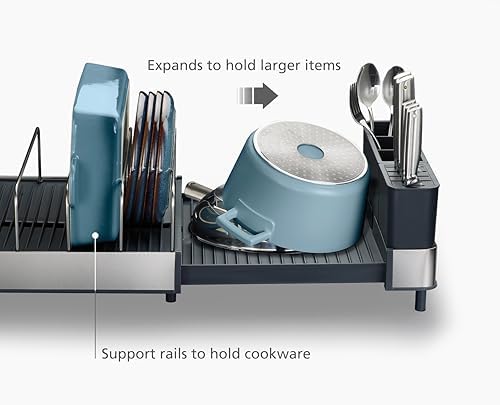 Joseph Joseph Extend Max Steel Expanding Dish Drying Rack, high Capacity for Large Items, Cutlery and Knife Holder, Swivel Draining Spout, Stainless Steel - Image 5