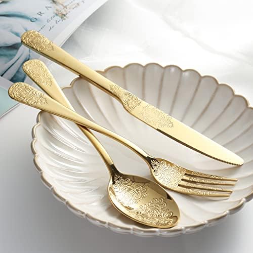 Gold Silverware Set of 20 Stainless Steel Flatware Set Cutlery Set Service for 4 Eating Utensil Tableware Sets Include Knives Forks Spoons for Kitchen Home Restaurant - Image 5