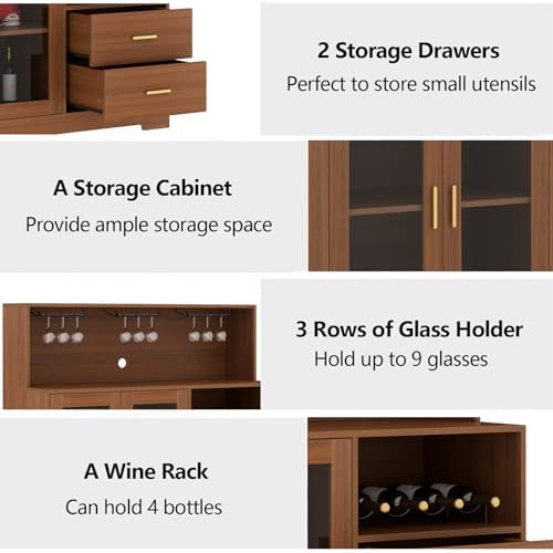 Bar Cabinet for Home with LED Light,Coffee Bar Cabinet w/ Wine & Glass Rack - Image 6