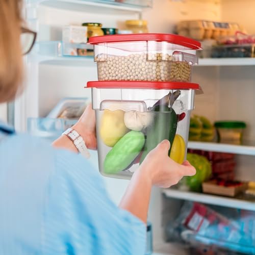 Suclain 8 Pcs Food Storage Container with Lids Set 2qt and 4qt Square Clear Commercial Containers with Scales Handles for Home Restaurant Kitchen Food Storage, Marinating Meat, Proof Dough (Red) - Image 6