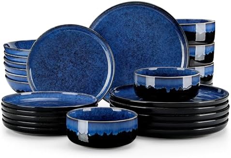 vancasso Starry Plates and Bowls Sets for 6, 24 Pieces Dinnerware Sets, Blue Reactive Glaze Dishes Sets for Kitchen, Scratch Resistant Stoneware Dishes Set, Dishwasher and Microwave Safe by vancasso