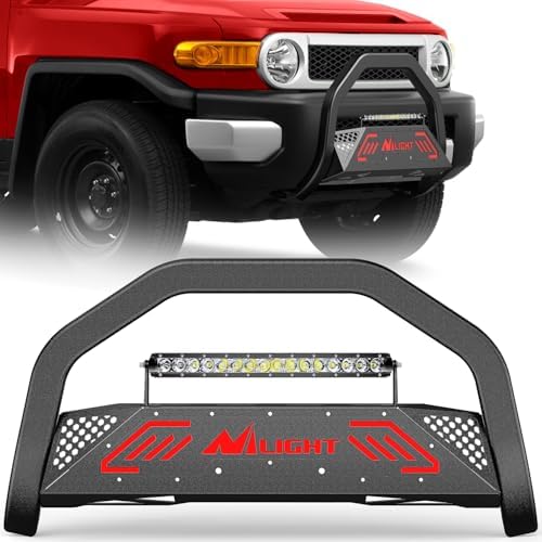 Nilight Bull Bar with Light Bar for Toyota FJ Cruiser 2007-2014 | Includes License Plate Hole Brush Guard, Front Bumper Push Bar w/Grille Skid Plate Light Mount by Nilight