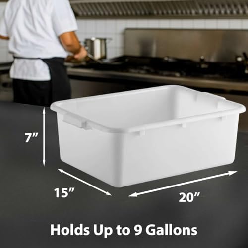 3-Pack 20" x 15" x 7" Commercial Bus Tub/Bus Box - 9 Gallons without Lid - Stackable Dish Storage Boxes for Home Kitchen, Pantry, or Garage Organization – Heavy-Duty and Freezer-Safe - White - Image 2